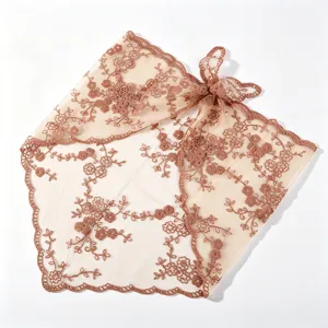 Vintage floral lace headscarf for women, elegant sheer mesh hair band and sun protection shawl.