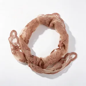 Vintage sheer lace headscarf women floral embroidered wrap breathable sun protection neck scarf hair band
