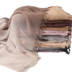 Sciarpa Lunga Sfumata Vintage da Donna Scialle Plissettato Morbido in Misto Cotone Nappe Sciarpa alla Moda