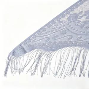 Elegant lace triangular scarf shawl with delicate fringe, breathable floral design.