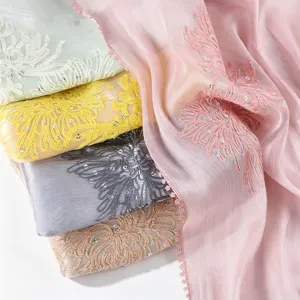 Elegant pleated sequin embroidered long scarf for women versatile vintage shawl and wrap.
