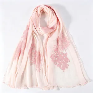Elegant pleated floral embroidered scarf shawl versatile daily fashion accessory