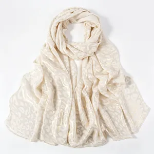 Elegant chiffon metallic gold leopard print long scarf stylish women shawl daily wrap