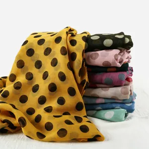 Women's polka dot print voile scarf lightweight soft cotton feel long shawl fashion head wrap.