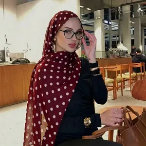 Women polka dot hijab scarf lightweight voile fashion wrap headscarf long casual shawl.