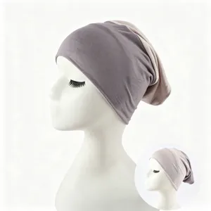 Bonnet hijab bicolore en modal avec design à large bord, élastique respirant pour sous-hijab