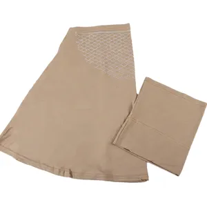 Khaki Muslim hijab set with rhinestone grid, mercerized cotton, high elastic under cap.