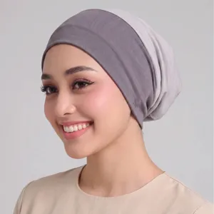 Bonnet Turban Bicolore à Large Bande pour Femmes en Coton Mersérisé Respirant Extensible Couvre-Chef
