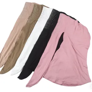 Women rhinestone balaclava mercerized cotton hijab solid color lazy headscarf Muslim cap