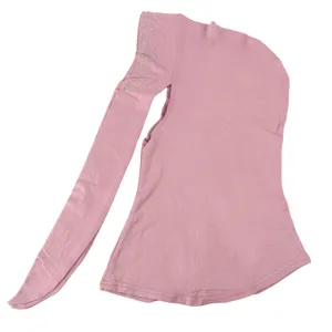 Women Pink Rhinestone Balaclava Mercerized Cotton Hijab Muslim Headscarf Plain Flat Lay