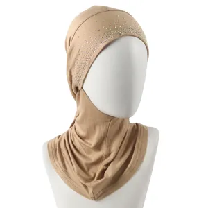 Rhinestone Balaclava Hijab Mercerized Cotton Instant Headscarf Camel Woman Main View