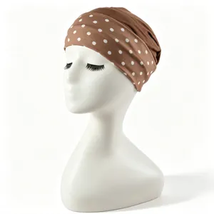 Bandeau à pois marron large et élastique accessoire de mode élégant pour femme sport quotidien.