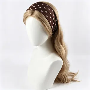 Bandeau Élastique Large à Pois pour Femmes Turban à la Mode Bandeau Cheveux Sport Yoga en Polyester Extensible