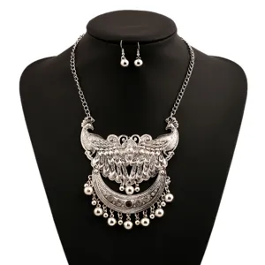 Vintage silver peacock necklace and earrings jewelry set for women fashion party gift