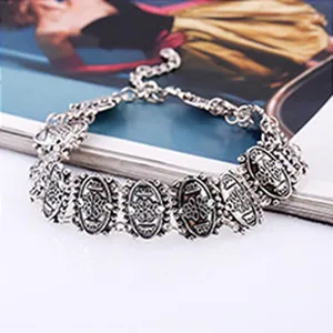 Vintage silver ornate choker necklace statement collar chain fashion jewelry for women