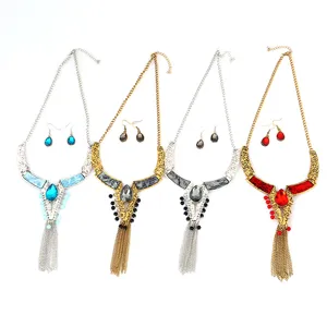 Retro bohemischer Strass Quaste Halskette und ohrringe set detailansicht anzeige.