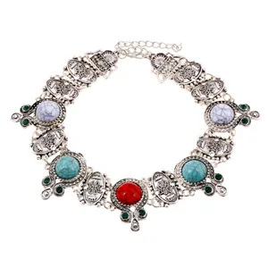 Vintage turkoois statement ketting boho choker dikke metalen kraag mode sieraden voor vrouwen