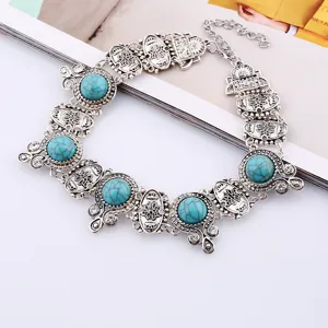 Vintage turquoise statement ketting, boho zilveren choker mode sieraden accessoire details