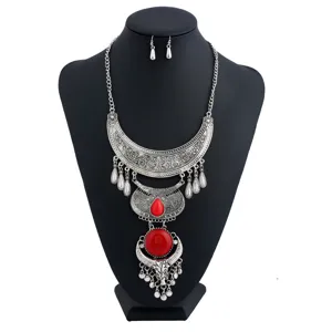Vintage Bohemien Mehrlagig Legierung Strass Stierkopf Anhänger Halskette Ohrringe Schmuck Für Damen Party Geschenk