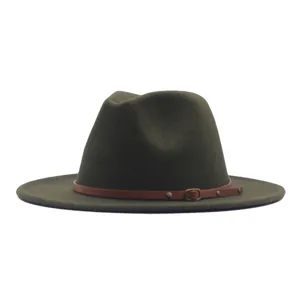 Chapeau fedora en laine classique pour femmes, chapeau d'hiver uni élégant avec fine ceinture.