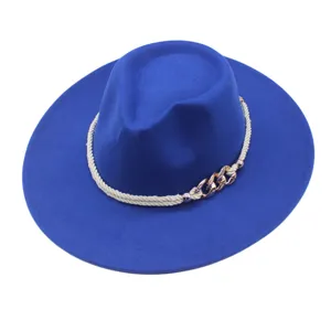 Elegant Cotton Polyester Wide Brim Fedora Hat Solid Color Unisex Jazz Cap With Chain Heart Decoration Sunshade Warm Woolen Felt Panama Hat For Shopping Travel Performance Stage Everyday Casual Retro Style Outdoor Outings Headwear Gift