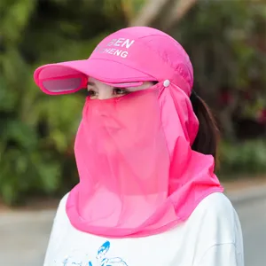 Summer anti-UV sun protection hat with face and neck cover, wide brim outdoor riding cap.