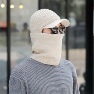 Herren Winter warme Mütze mit Schirm Gesichtsmaske Thermische Strickmütze Outdoor Kappe