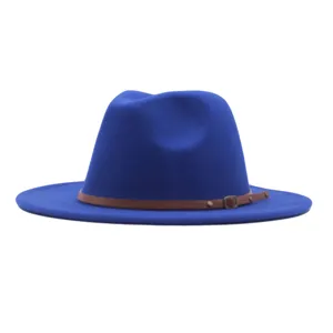 Chapeau Fedora Classique en Coton Polyester Lainage Unisexe Avec Boucle de Ceinture Fine en Cuir Large Bord Vintage Britannique Jazz Chapeau