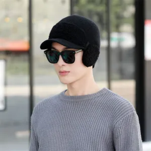 Men winter knit hat fleece thick warm earflap cap stylish cold weather winter beanie
