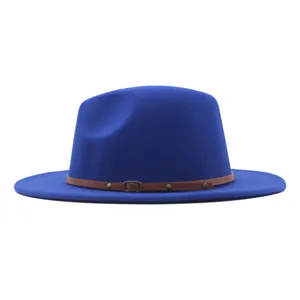 Chapeau fedora en feutre de laine bleu pour femme, chapeau jazz élégant marron clair.