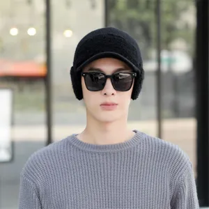 Men winter knit hat warm fleece lined earflap cap stylish thick cold-proof wool cap