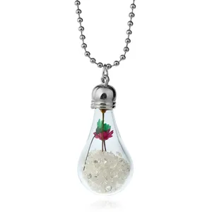 Mori Girl Minimalist Glass Dome Terrarium Pendant Necklace Handmade Dried Flower Eternal Flower Alloy Ball Chain Sweater Long Necklace For Women Men Unisex Decorative Jewelry Gift
