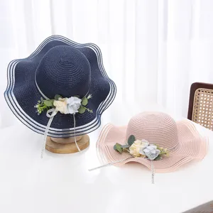 Chapeau de paille floral femme ete plage chapeau de soleil pliable detail de l'article