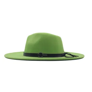 Unisex Herbst Winter Wolle Fedora Hut mit schwarzem Lederband und Metallring 10cm Krempe