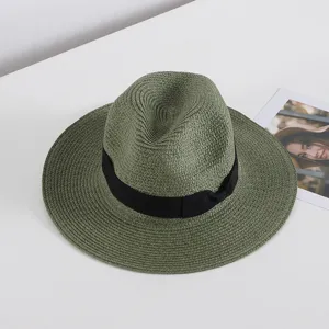 Sombrero de paja de verano para hombre y mujer, sombrero de sol panama fedora clásico.
