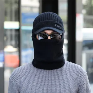 Winter Strick Sturmhaube Verdickte Fleece gefütterte Mütze Nackenschutz für kaltes Wetter