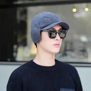 Men winter knit hat fleece lined warm earflap beanie stylish cold weather headwear detail