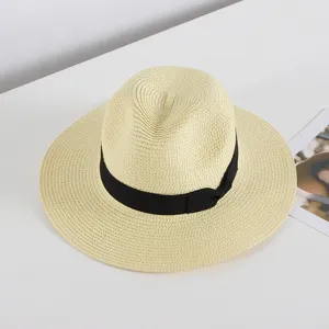 Sombrero de paja de verano para hombres y mujeres, sombrero de sol fedora clásico.