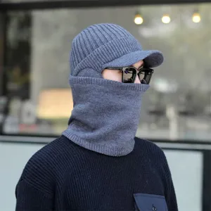 Graue winterliche Strick-Sturmhaube mit Schirm und Nackenswärmer für Herren Outdoor-Radfahren