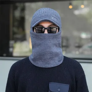 Winter warme Strickmütze mit Latz, gefütterte Sturmhaube für Herren beim Radfahren im Freien.