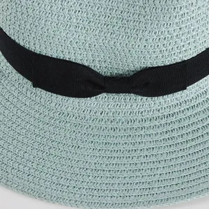 Sombrero de paja tejido azul claro sombrero de sol de verano con elegante lazo negro detalle