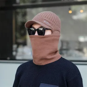 Winter Strick Balaclava Mütze mit Schirm und Nackenwärmer für Herren Radfahren warm