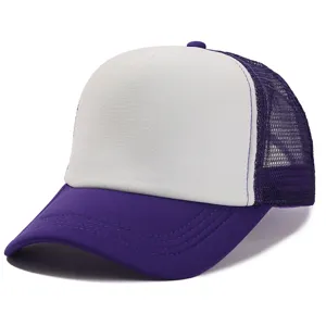Gorra trucker blanca y morada lisa, gorra de béisbol clásica con malla para uso diario casual.