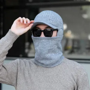 Winter warme gefütterte Strickmütze mit Schirm, winddichte Radsport Mütze im Detail.