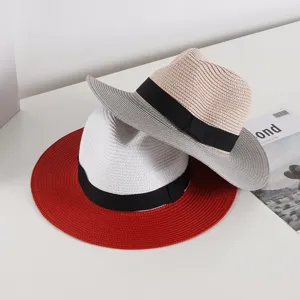 Summer women straw sun hat large brim beach hat fashion casual fedora hat detail view