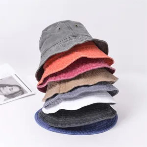 Chapeau Bob en Denim Délavé Rétro Usé Chapeau de Soleil en Coton Pliable de Plein Air Large Bord Ombrage Chapeau Bassin Décontracté Unisexe Casquette de Voyage