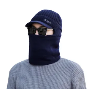Winter warme Strickmütze mit integriertem Nackenwärmer für Herren, Outdoor Radfahren winddicht.