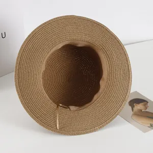 Womens summer straw hat vintage flat top panama sun hat beach vacation cap stylish