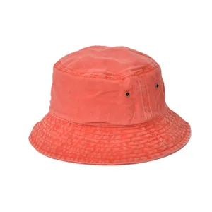 Chapeau bob en denim lavé pour femmes, chapeau de soleil pliable rétro rouge corail.