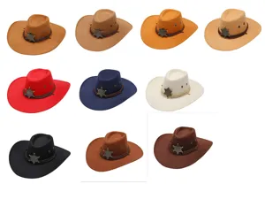 Classic western cowboy hat with sheriff badge, wide brim sun hat for outdoor travel.